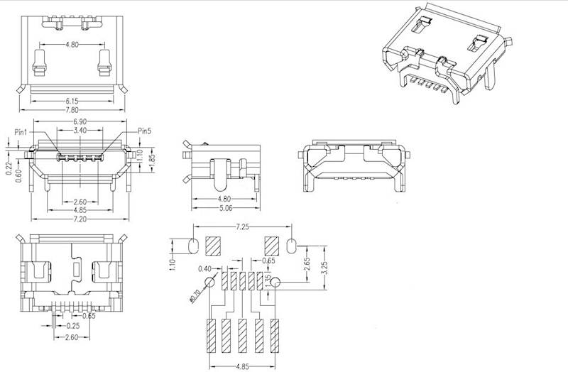 microUSB typu B do montażu SMD typ2