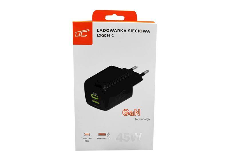 Ładowarka USB-A + USB-C PD 5-20V 45W GaN