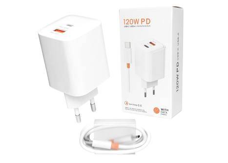 Ładowarka USB-A + USB-C PD 120W + kabel