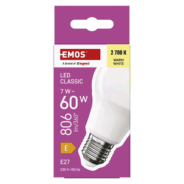 ŻARÓWKA LED EMOS E27 7W KULKA ZQ5E41 2700K