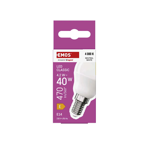 ŻARÓWKA LED EMOS E14 4.2W KULKA ZQ1E23 4000K