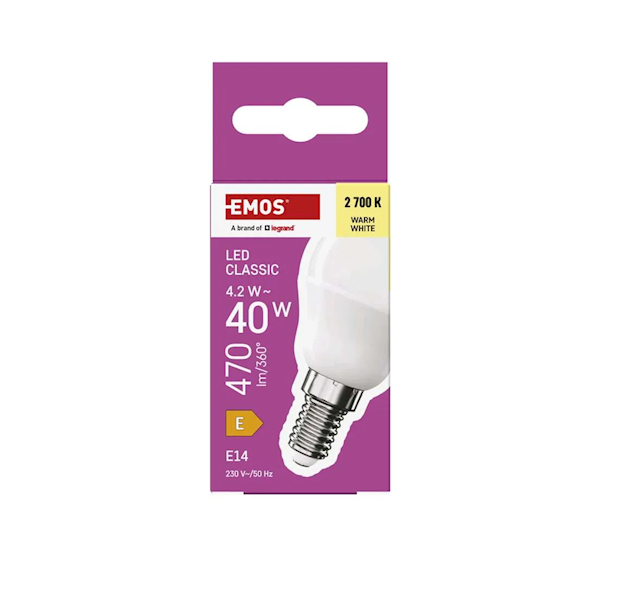 ŻARÓWKA LED EMOS E14 4.2W KULKA ZQ1E21 2700K
