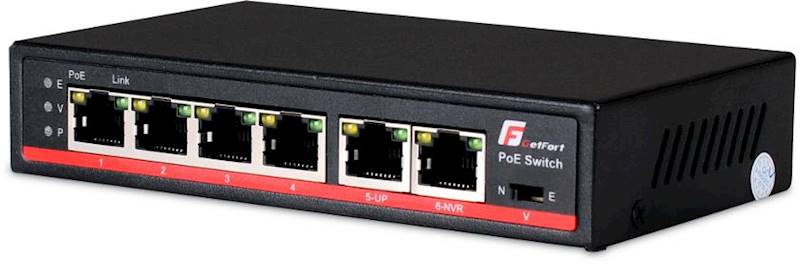 SWITCH POE GETFORT 4FE x POE+ 2FE UPLINK 65W
