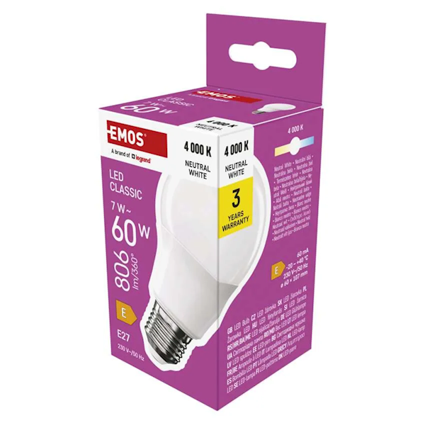 ŻARÓWKA LED EMOS E27 7W KULKA ZQ5E43 4000K
