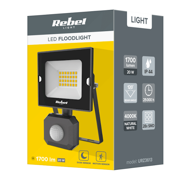 REFLEKTOR LED 20W Z SENSOR.ZMIERZCHU REBEL URZ3613
