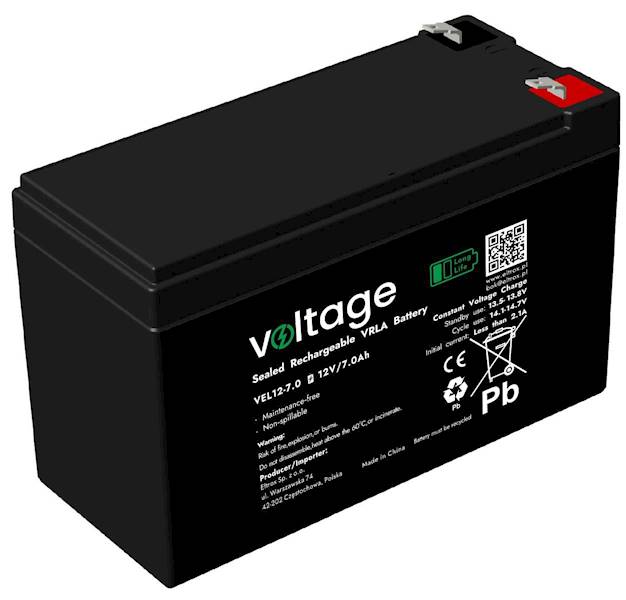 AKUMULATOR AGM VOLTAGE LONG LIFE 12V 7Ah VEL12-7.0