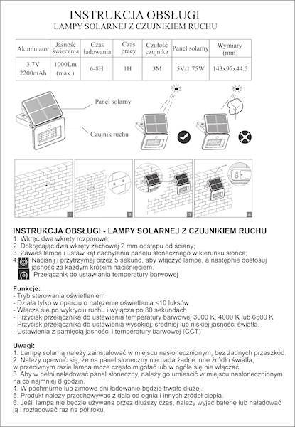 LAMPA SOLARNA ONELUX NFLS05 Z CZUJNIKIEM RUCHU