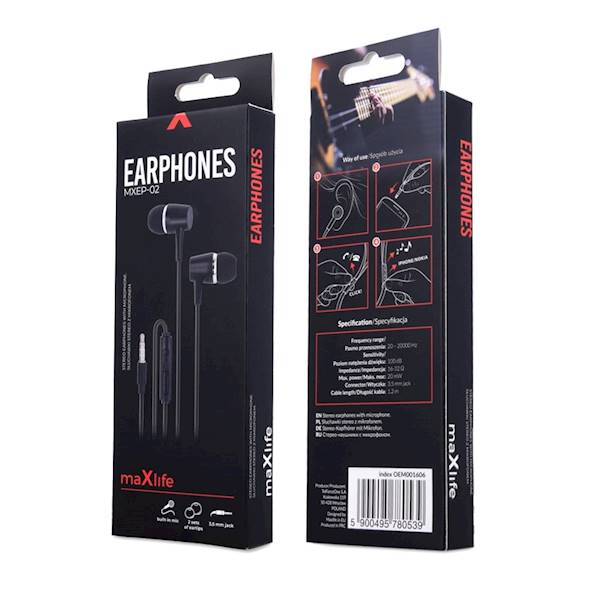 SŁUCHAWKI PRZEWODOWE MAXLIFE MXEP-02 CZARNE