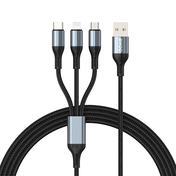 KABEL BWOO 3w1 USB - USB C, MICRO, LIGHTNING 1.2M
