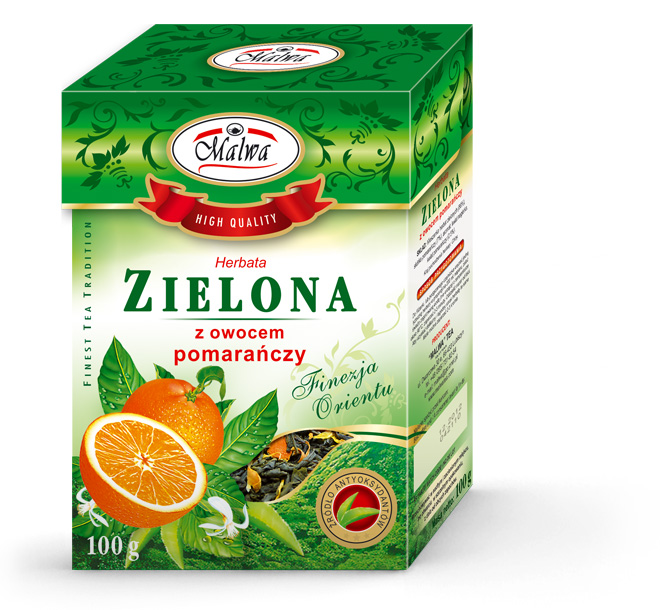 MALWA LIŚĆ ZIELONA Z OWOCEM POMARAŃCZY 100g*12