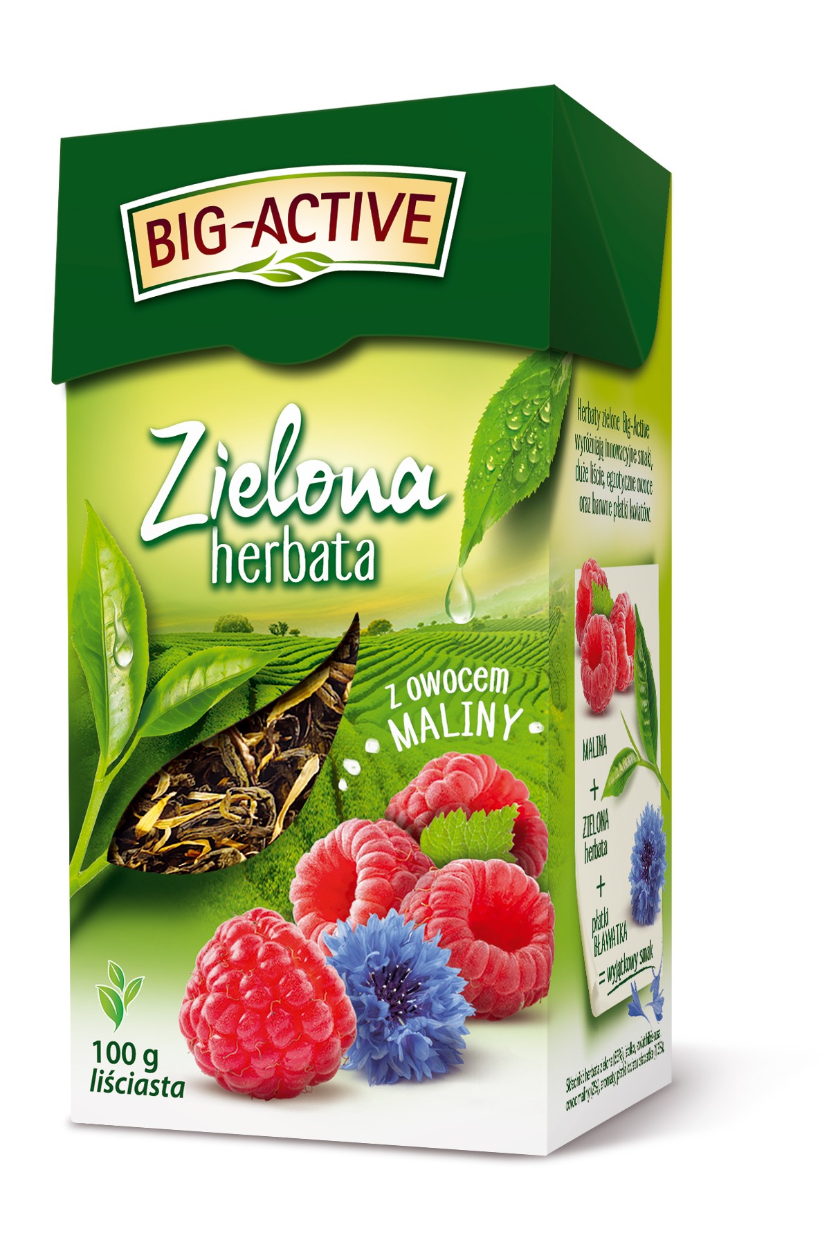 BIG-A LIŚĆ ZIELONA Z MALINĄ 100g*12