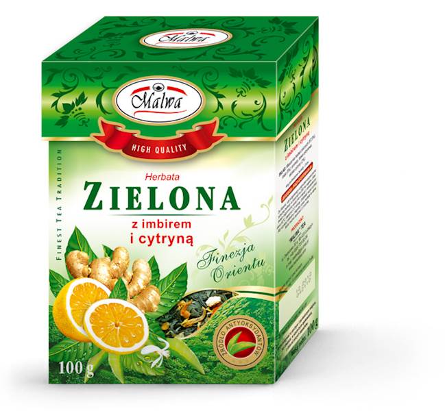 MALWA LIŚĆ ZIELONA Z IMBIREM I CYTRYNĄ 100g*12
