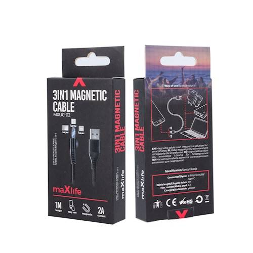 KABEL MAXLIFE MXUC-03 MAGNETYCZNY 3W1 LIGHTNING/USB-C/MICRO