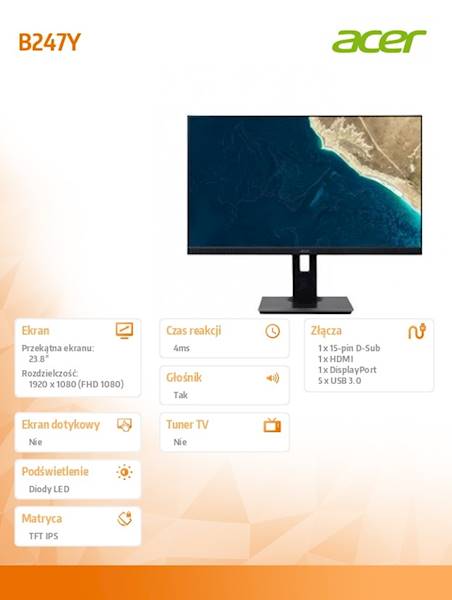 MONITOR ACER 24" B247Ybmiprzx IPS FHD