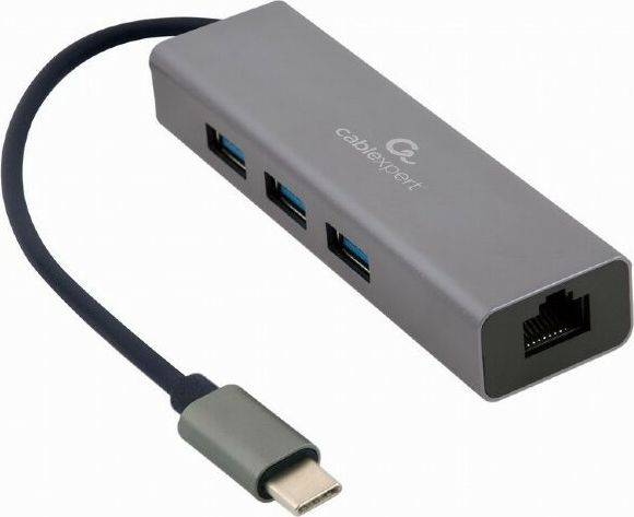 KARTA SIECIOWA USB-C 1x RJ-45 Z HUBEM 3xUSB 3.0 GEMBIRD