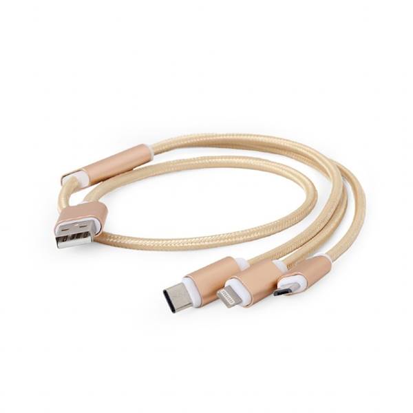 KABEL USB 3W1 MICROUSB / USB-C / LIGHTNING 1M GEMBIRD ZŁOTY