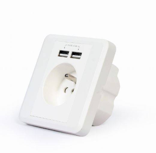 GNIAZDO ZASILAJĄCE FRENCH Z PUSZKĄ PODTYNKOWĄ 2xUSB GEMBIRD