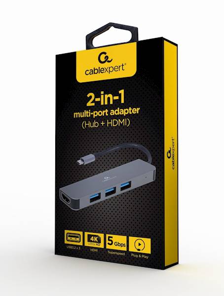 ADAPTER USB-C - HDMI Z HUBEM USB 3.0 GEMBIRD