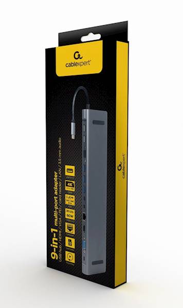 ADAPTER HUB 9w1 USB-C - HDMI | VGA | GbE | USB 3.0 / 2.0 | USB-C | AUDIO | SD GEMBIRD