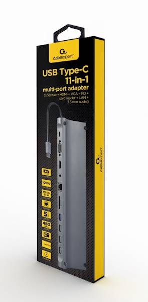ADAPTER 11w1 USB-C - HDMI | VGA | USB 3.0 / 2.0 | USB-C | GbE | AUDIO | SD GEMBIRD
