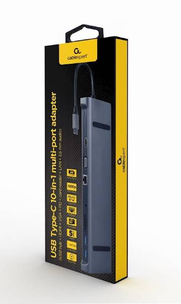 ADAPTER 10w1 USB-C - HDMI | VGA | USB 3.0 | USB-C | GbE | AUDIO | SD GEMBIRD