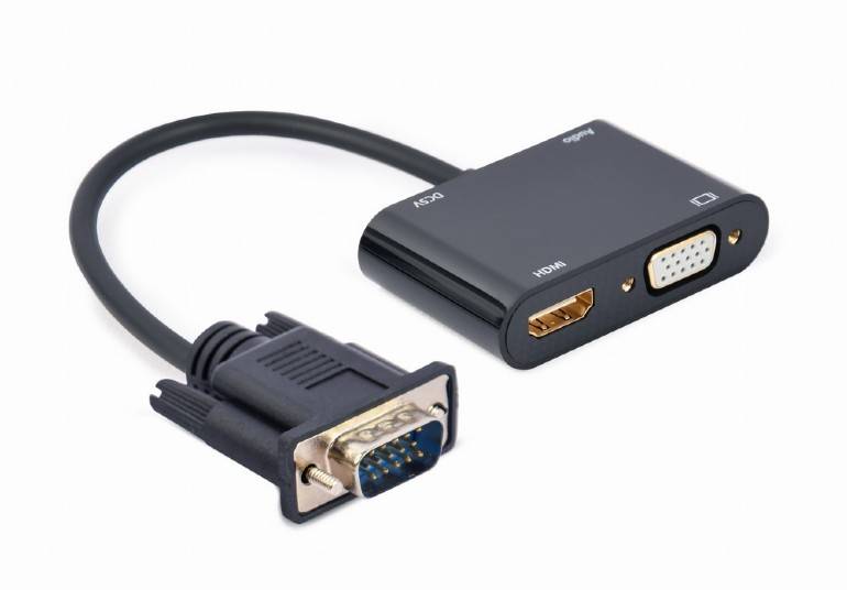 ADAPTER VGA (M) - HDMI (F) + VGA (F) GEMBIRD CZARNY