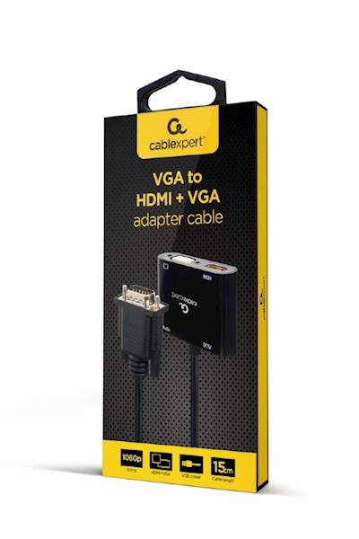 ADAPTER VGA (M) - HDMI (F) + VGA (F) GEMBIRD CZARNY