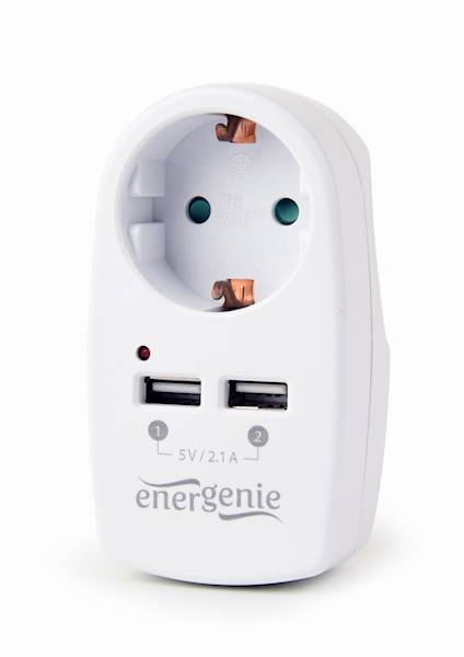 ADAPTER GNIAZDA ZAS 2xUSB 2.1A GEMBIRD ENERGENIE BIAŁY
