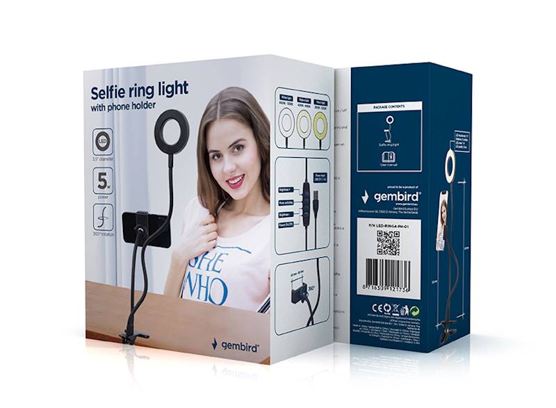LAMPA LED RING DO SELFIE Z UCHWYTEM NA TEL GEMBIRD