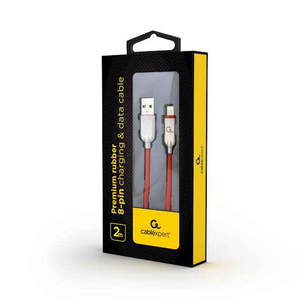 KABEL USB - LIGHTNING PREMIUM 2M GUMA GEMBIRD CZERWONY