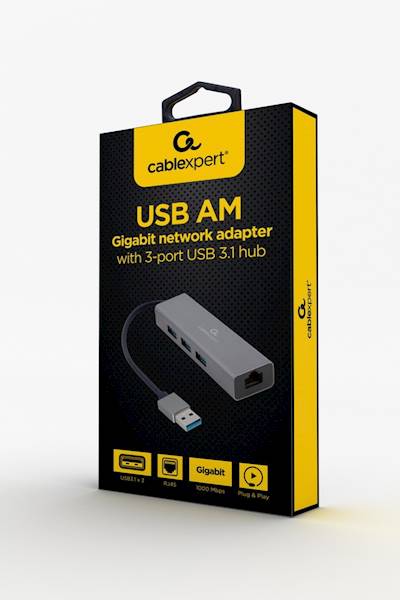 KARTA SIECIOWA GIGABIT USB Z HUBEM 3x USB 3.0 GEMBIRD