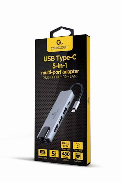 ADAPTER 5w1 USB-C - GbE | HDMI | USB-C | USB 3.0 / 2.0 GEMBIRD