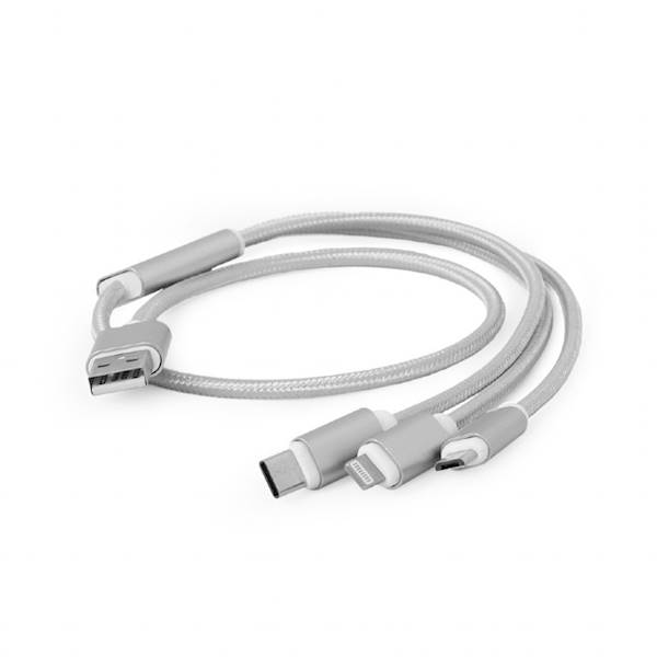KABEL USB 3W1 MICROUSB / USB-C / LIGHTNING 1M GEMBIRD SREBRNY