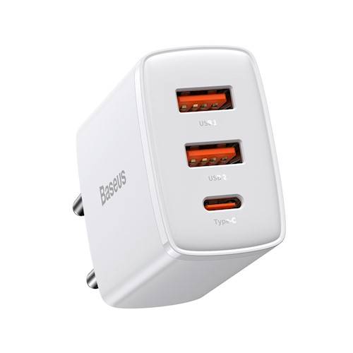 ŁADOWARKA SIECIOWA BASEUS COMPACT PD 30W 1xUSB-C 2xUSB BIAŁA