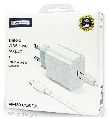 ŁADOWARKA SIECIOWA JELLICO + KABEL USB-C 1M BIAŁA
