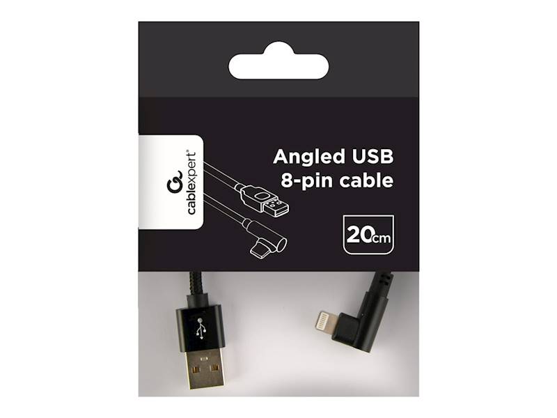 KABEL USB - LIGHTNING KĄTOWY 0,2M GEMBIRD CZARNY