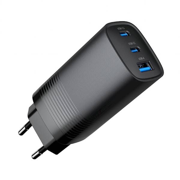 ŁADOWARKA SIECIOWA GEMBIRD 65W GaN 1xUSB 2xUSB-C CZARNA