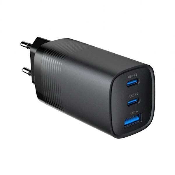 ŁADOWARKA SIECIOWA GEMBIRD 65W GaN 1xUSB 2xUSB-C CZARNA
