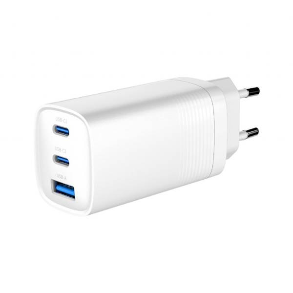 ŁADOWARKA SIECIOWA GEMBIRD 65W GaN 1xUSB 2xUSB-C BIAŁA