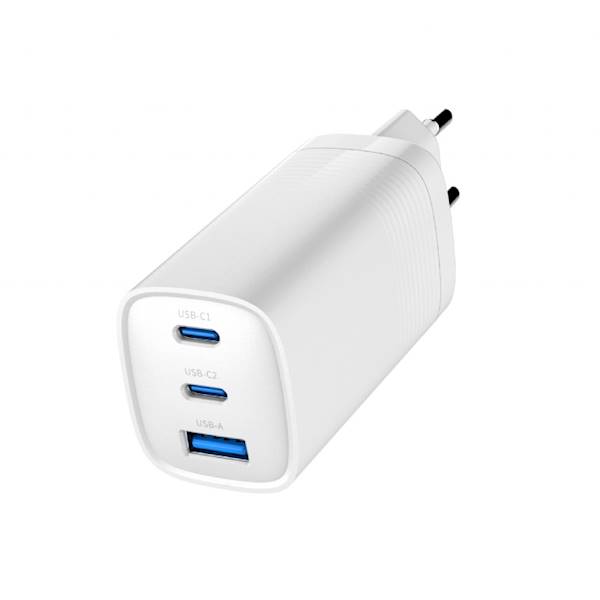 ŁADOWARKA SIECIOWA GEMBIRD 65W GaN 1xUSB 2xUSB-C BIAŁA