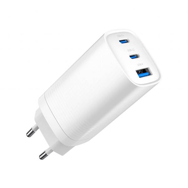 ŁADOWARKA SIECIOWA GEMBIRD 65W GaN 1xUSB 2xUSB-C BIAŁA