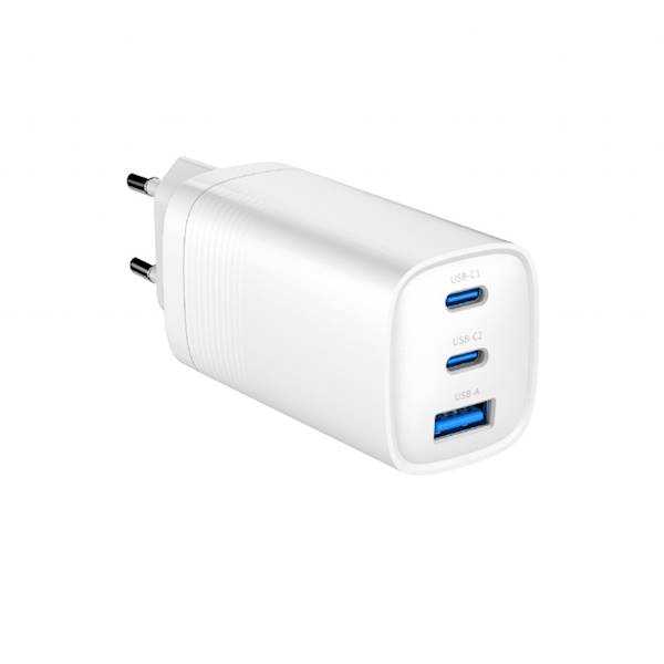 ŁADOWARKA SIECIOWA GEMBIRD 65W GaN 1xUSB 2xUSB-C BIAŁA