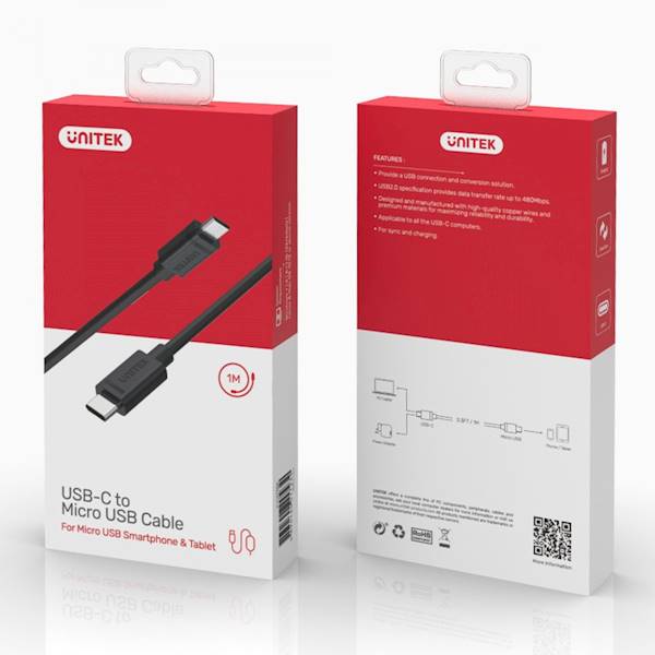 KABEL USB-C - microUSB 2.0 UNITEK 1M CZARNY