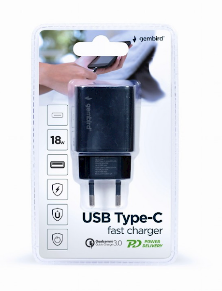 ŁADOWARKA SIECIOWA GEMBIRD 3.0 USB-A + USB-C 18W