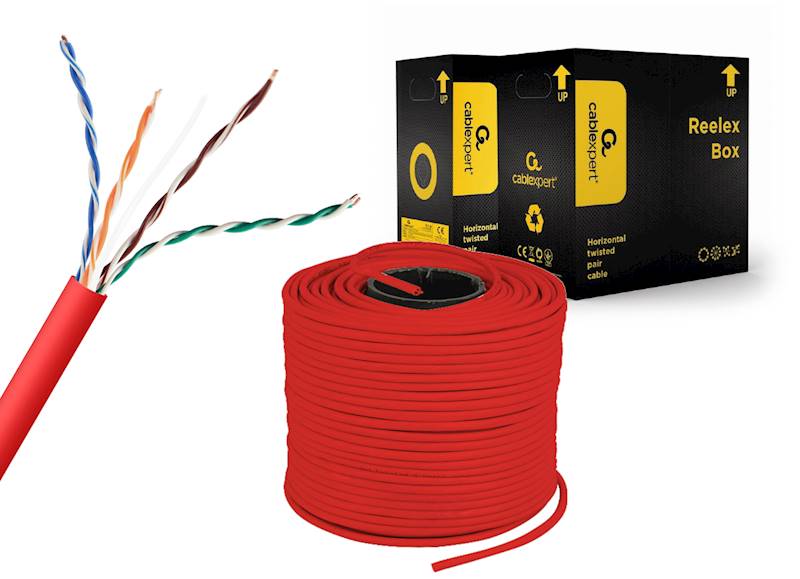 KABEL SIECIOWY LAN UTP KAT.5E GEMBIRD DRUT ALU 305M BOX CZERWONY