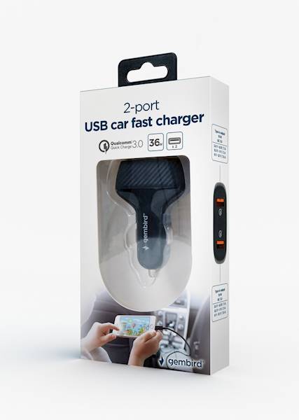 ŁADOWARKA SAMOCHODOWA 2xUSB QC 36W GEMBIRD CZARNA