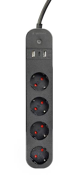 LISTWA ZASILAJĄCA 4x230V 2xUSB 1xUSB-C CZARNA DE SCHUKO GEMBIRD 