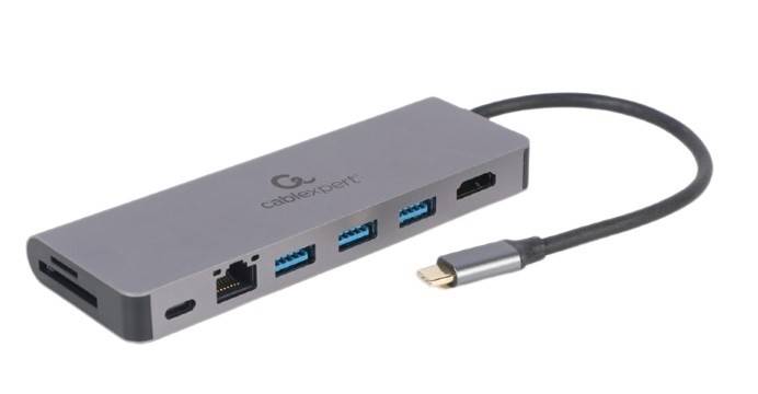 ADAPTER 5w1 HUB USB-C do HDMI 1xUSB-C GbE 2xUSB-A Card PD GEMBIRD