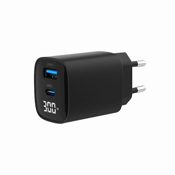 ŁADOWARKA SIECIOWA 1xUSB 1xUSB-C 30W LCD CZARNA GEMBIRD