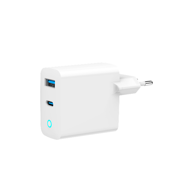 ŁADOWARKA SIECIOWA GaN 1xUSB 1xUSB-C 30W LED BIAŁA GEMBIRD